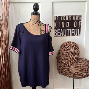 Cato Navy Red White And Blue Cold Shoulder Top